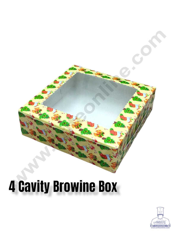 CAKE DECOR™ Christmas Theme 4 Cavity Brownie Boxes with Clear Window , Brownie Carriers – Christmas Theme 2( 10 Pcs Pack )