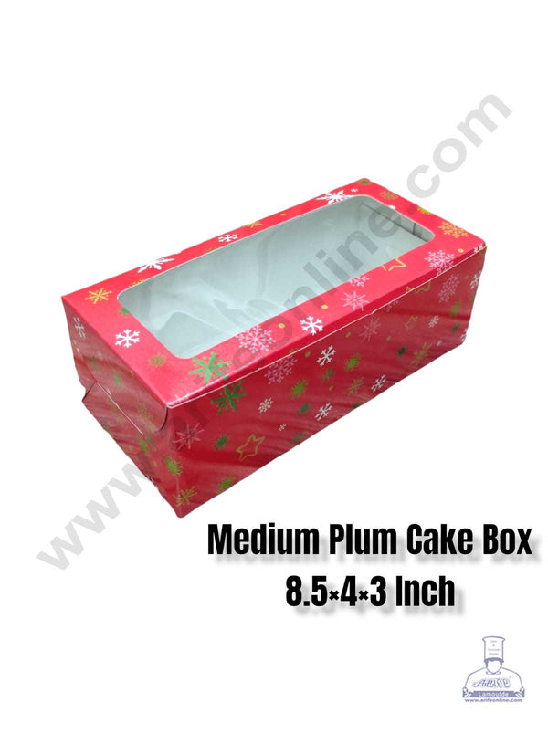 CAKE DECOR™ Christmas Theme 4 Plum Cake Box Clear Window, Plum Carriers - Medium ( 10 Pcs Pack )