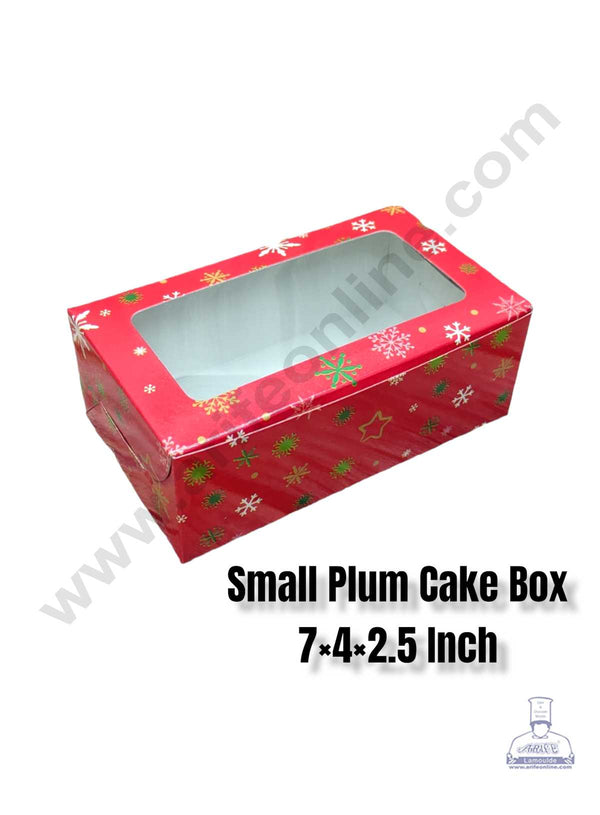 CAKE DECOR™ Christmas Theme 4 Plum Cake Box Clear Window, Plum Carriers – Small ( 10 Pcs Pack )