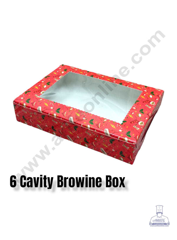 CAKE DECOR™ Christmas Theme 6 Cavity Brownie Boxes with Clear Window , Brownie Carriers – Christmas Theme 1( 10 Pcs Pack )