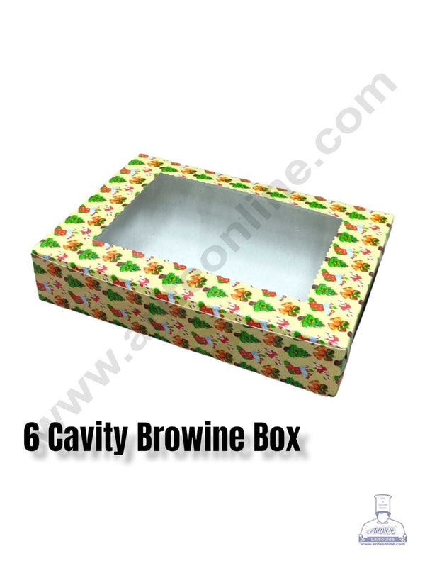 CAKE DECOR™ Christmas Theme 6 Cavity Brownie Boxes with Clear Window , Brownie Carriers – Christmas Theme 2( 10 Pcs Pack )