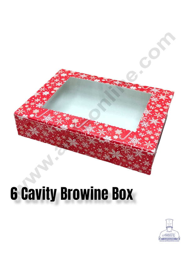 CAKE DECOR™ Christmas Theme 6 Cavity Brownie Boxes with Clear Window , Brownie Carriers – Christmas Theme 3( 10 Pcs Pack )