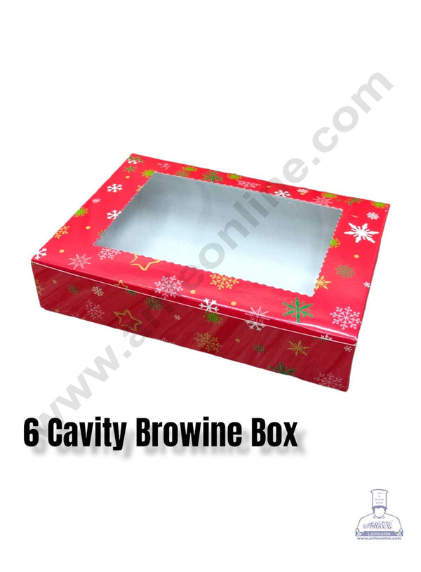 CAKE DECOR™ Christmas Theme 6 Cavity Brownie Boxes with Clear Window , Brownie Carriers – Christmas Theme 4( 10 Pcs Pack )