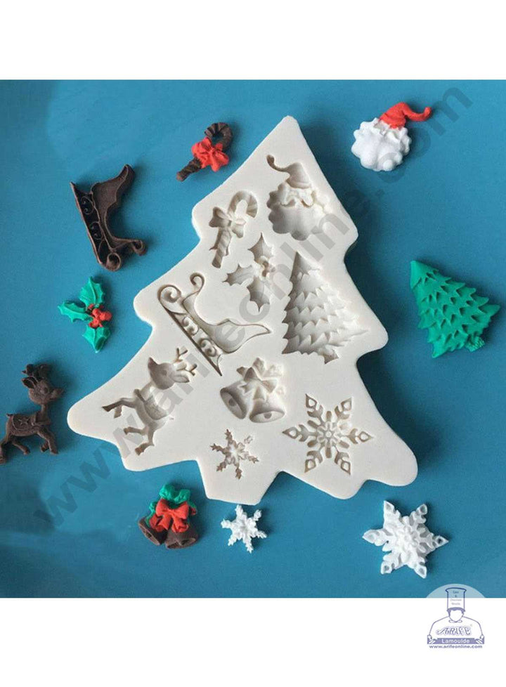 CAKE DECOR™ Christmas Tree Deer Snowflakes Bells Cart Shape Silicone Fondant Mold Silicon Marzipan Mould SBSP-DYF1605