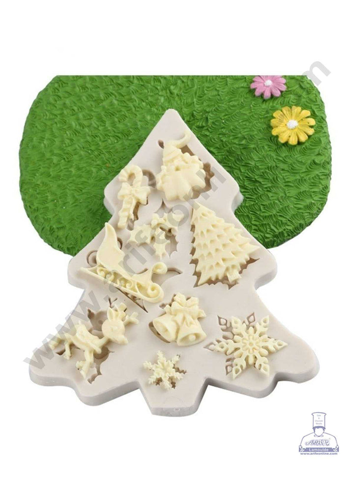 CAKE DECOR™ Christmas Tree Deer Snowflakes Bells Cart Shape Silicone Fondant Mold Silicon Marzipan Mould SBSP-DYF1605