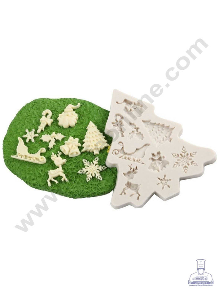CAKE DECOR™ Christmas Tree Deer Snowflakes Bells Cart Shape Silicone Fondant Mold Silicon Marzipan Mould SBSP-DYF1605