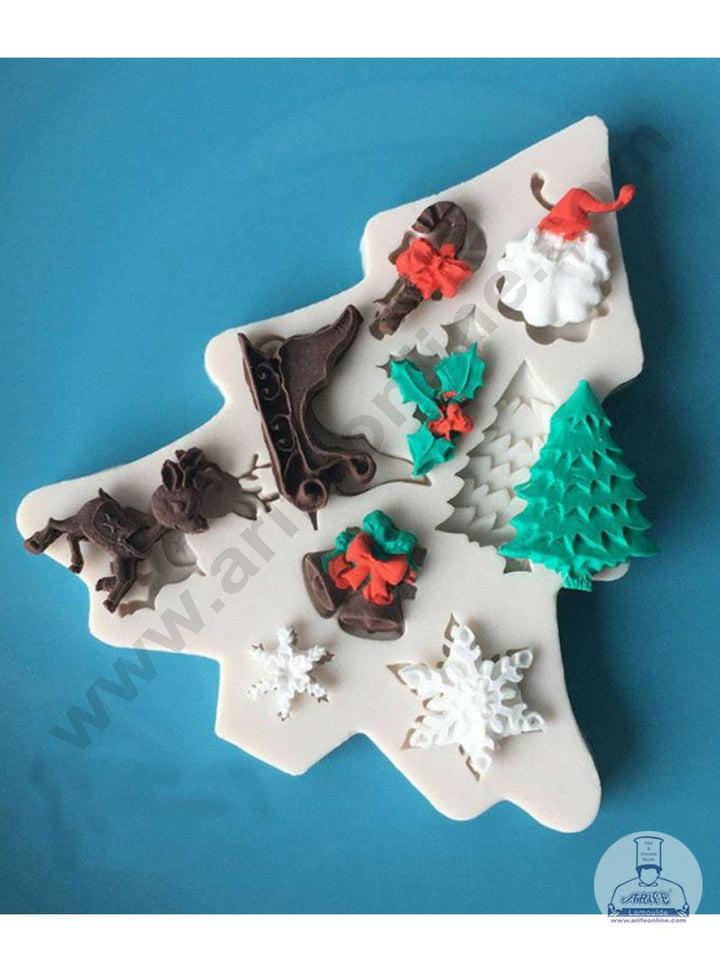 CAKE DECOR™ Christmas Tree Deer Snowflakes Bells Cart Shape Silicone Fondant Mold Silicon Marzipan Mould SBSP-DYF1605