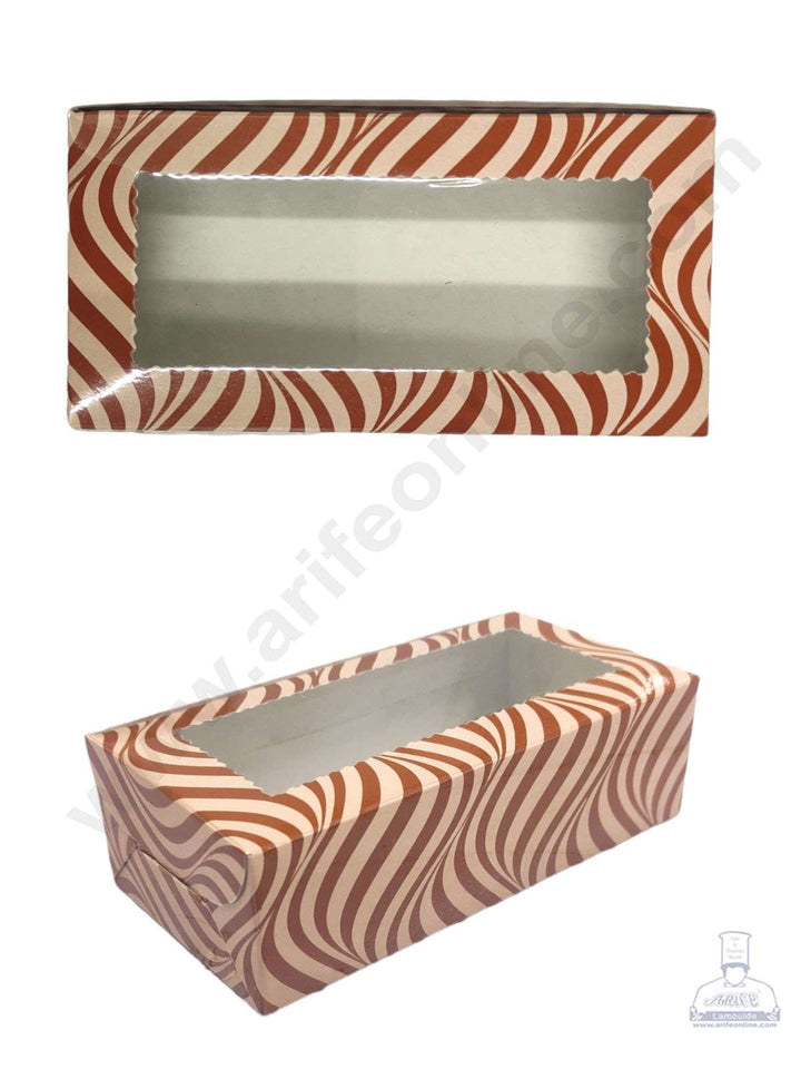 CAKE DECOR™ Cream Brown Zigzag Design Brownie Boxes 2 Cavity with Clear Window, Brownie Carriers ( 10 Pcs Pack )