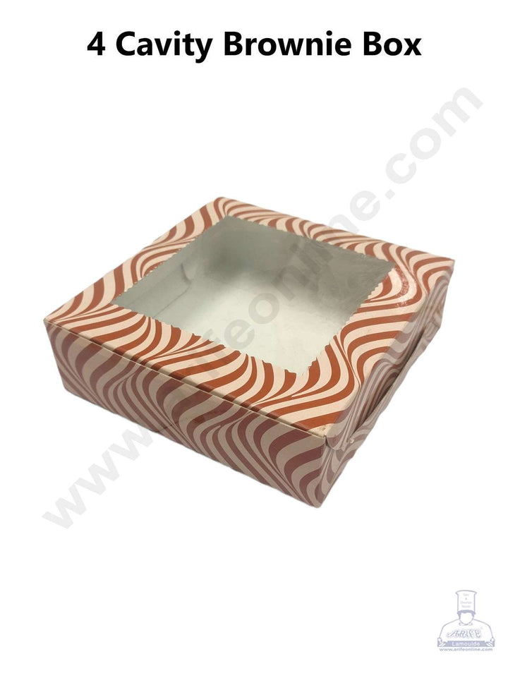 CAKE DECOR™ Cream Brown Zigzag Design Brownie Boxes 4 Cavity with Clear Window, Brownie Carriers ( 10 Pcs Pack )