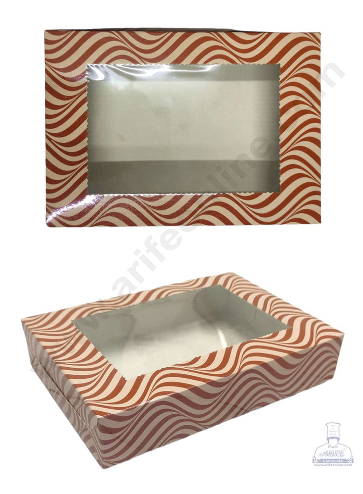 CAKE DECOR™ Cream Brown Zigzag Design Brownie Boxes 6 Cavity with Clear Window, Brownie Carriers ( 10 Pcs Pack )