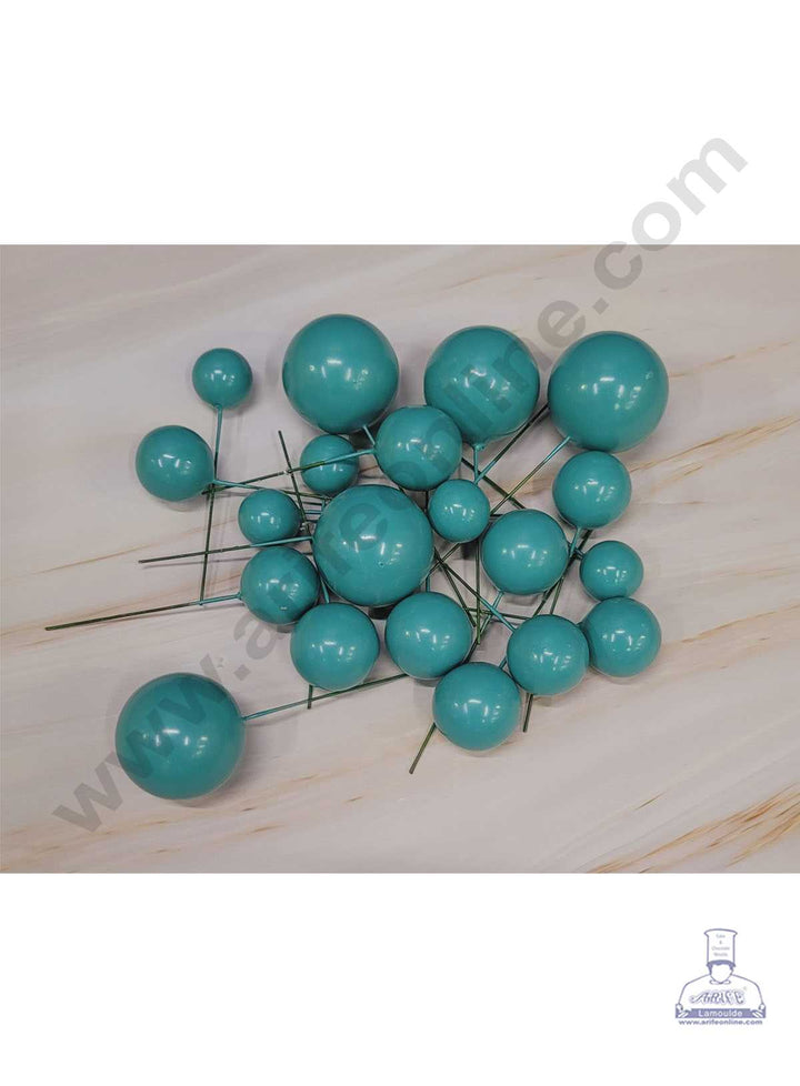 CAKE DECOR™ Cyan Faux Balls Topper For Cake and Cupcake Decoration - ( 12 pcs Pack )