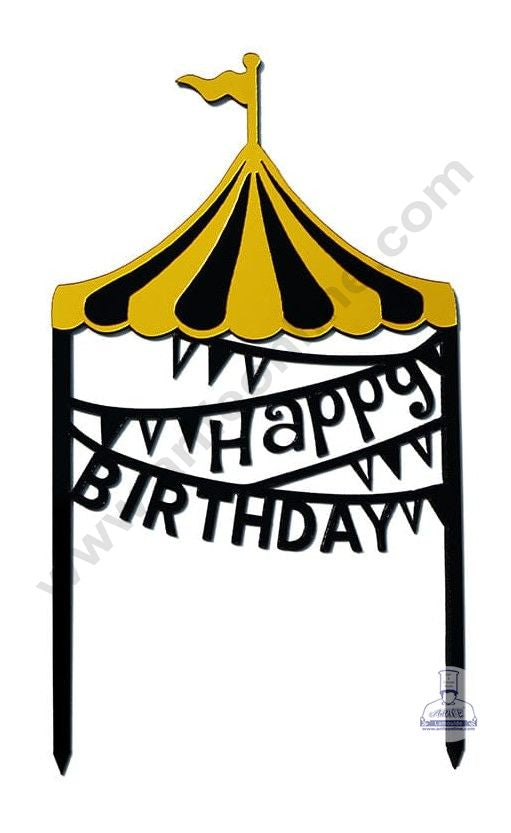 CAKE DECOR™ Double Layer Happy Birthday Circus Banner Acrylic Cake Topper - Golden Black