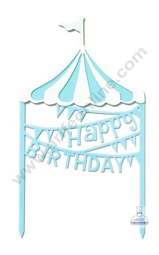 CAKE DECOR™ Double Layer Happy Birthday Circus Banner Acrylic Cake Topper - White Blue