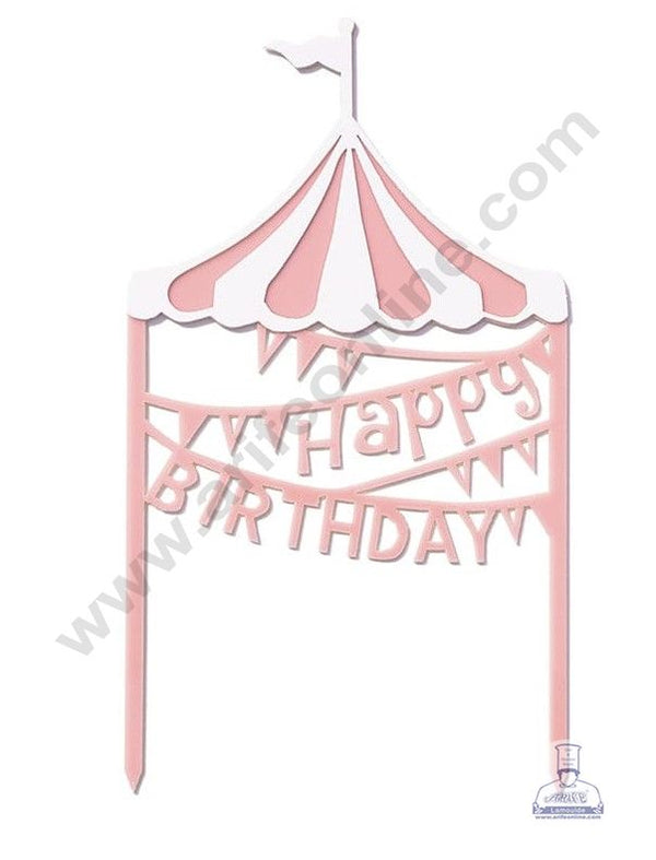 CAKE DECOR™ Double Layer Happy Birthday Circus Banner Acrylic Cake Topper - White Pink