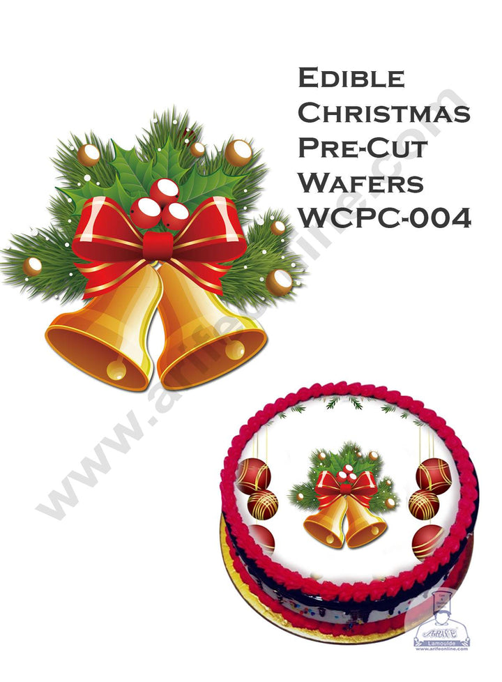 CAKE DECOR™ Edible Christmas Theme Topper Pre Cut Wafer Paper High Quality - Christmas Bells - ( 1 pc Pack ) SBWCPC-004