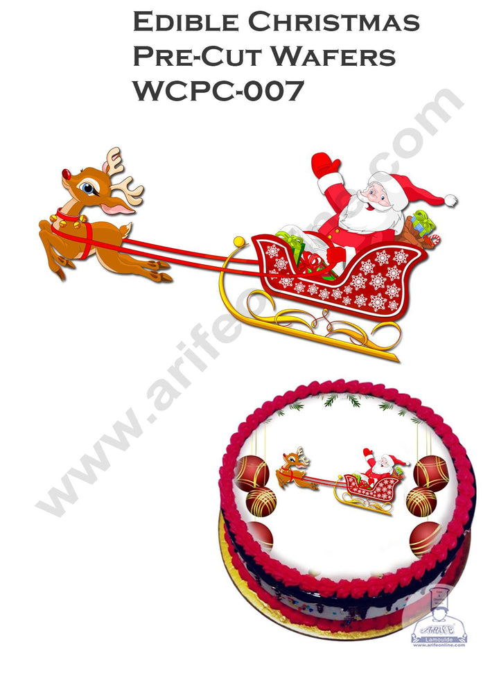 CAKE DECOR™ Edible Christmas Theme Topper Pre Cut Wafer Paper High Quality - Santa Clause Riding Sleigh - ( 1 pc Pack ) SBWCPC-007
