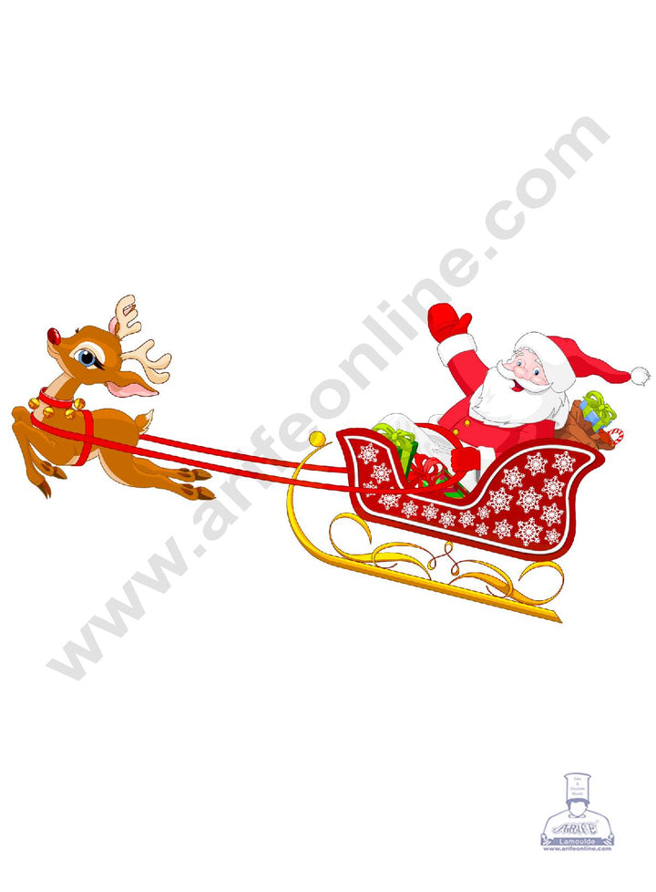 CAKE DECOR™ Edible Christmas Theme Topper Pre Cut Wafer Paper High Quality - Santa Clause Riding Sleigh - ( 1 pc Pack ) SBWCPC-007
