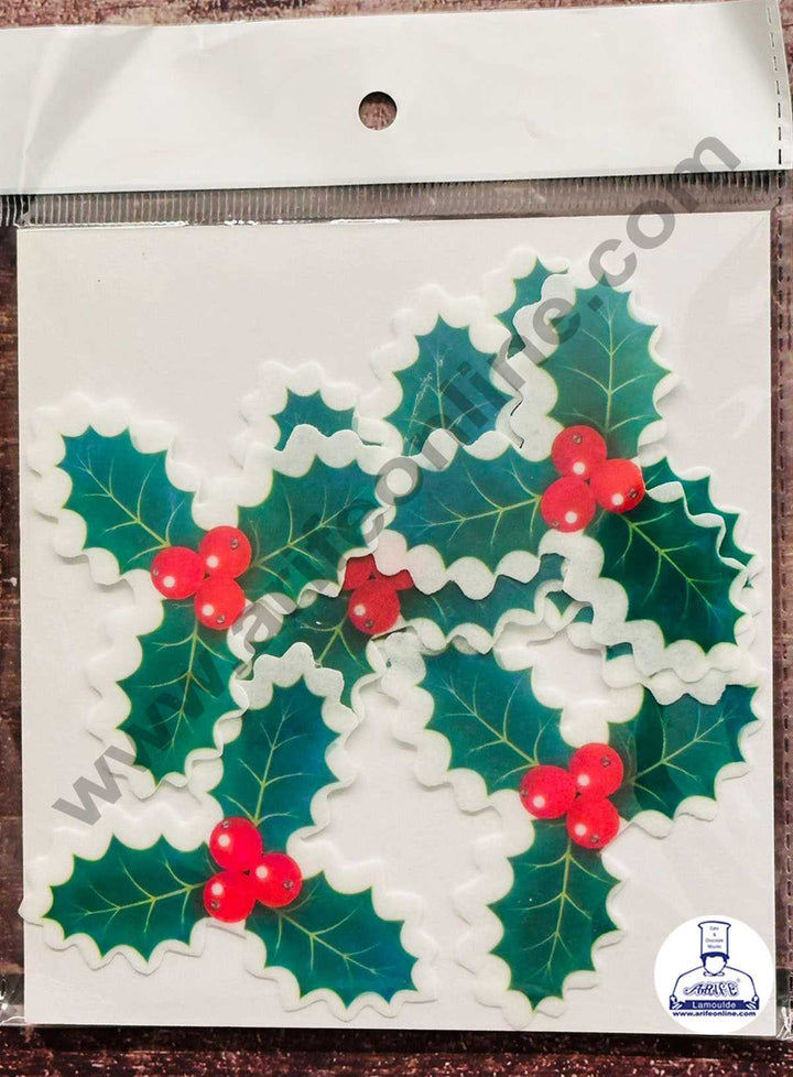 CAKE DECOR™ Edible Pre Cut Wafer Paper - Holly Leaves Cake and Cupcake Topper - ( Set of 8 pcs) SBPC-Christmas-003