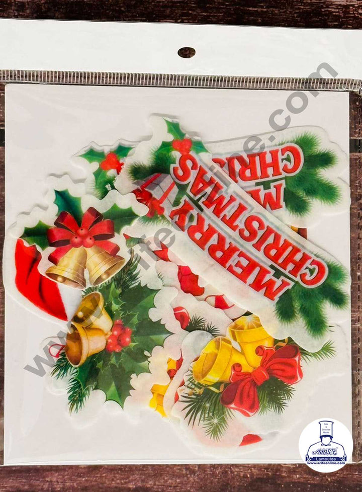 CAKE DECOR™ Edible Pre Cut Wafer Paper - Merry Christmas Bells and Santa Hat Cake and Cupcake Topper - ( Set of 12 pcs) SBPC-Christmas-008