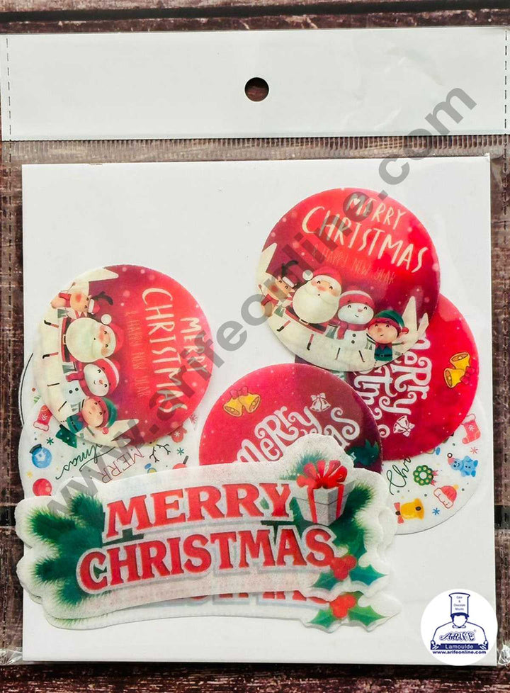 CAKE DECOR™ Edible Pre Cut Wafer Paper - Merry Christmas Cake and Cupcake Topper - ( Set of 10 pcs) SBPC-Christmas-005