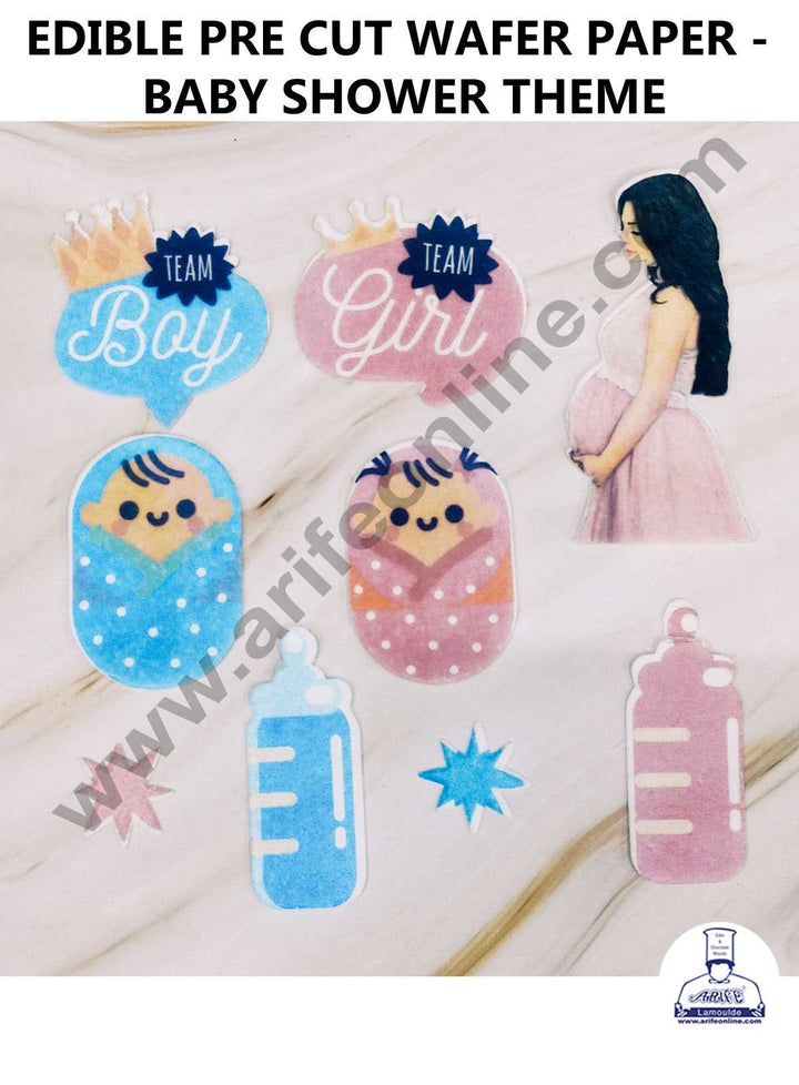 CAKE DECOR™ Edible Theme Topper Pre Cut Wafer Paper High Quality - Baby Shower Cake Topper - ( 9 pc Pack ) SB-EWP-BShower