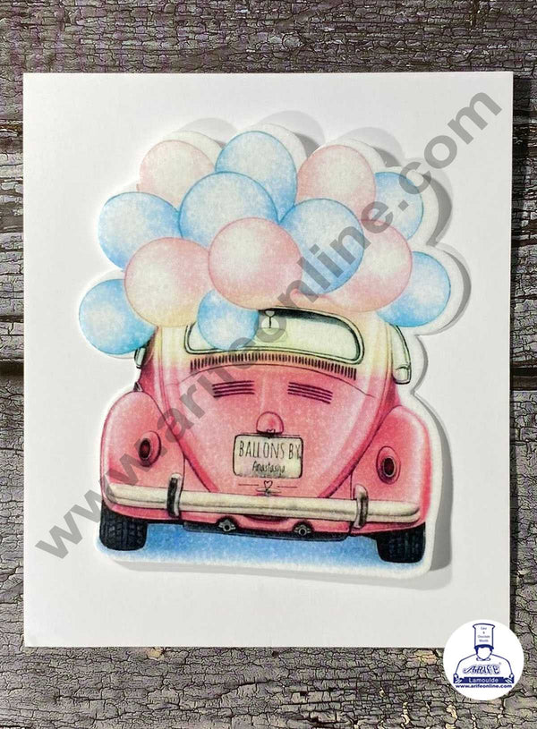 CAKE DECOR™ Edible Theme Topper Pre Cut Wafer Paper High Quality - Car with Balloons Cake Topper - ( 1 pc Pack )