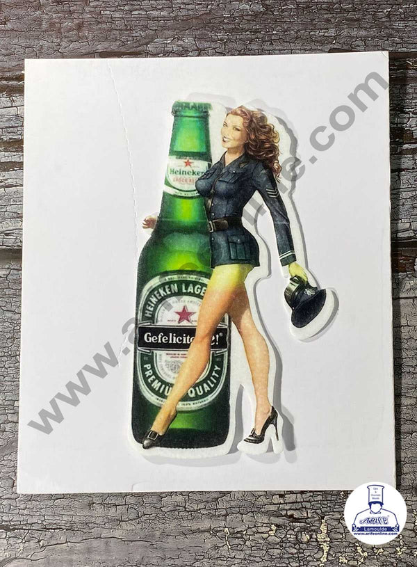 CAKE DECOR™ Edible Theme Topper Pre Cut Wafer Paper High Quality - Heineken Beer Bottle with Lady Cake Topper - ( 1 pc Pack ) SB-EWP-63