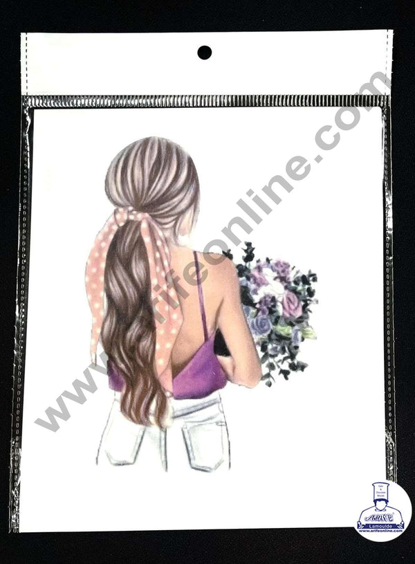 CAKE DECOR™ Edible Theme Topper Pre Cut Wafer Paper High Quality - Lady Back with Flower Cake Topper - ( 1 pc Pack ) SB-EWP-40