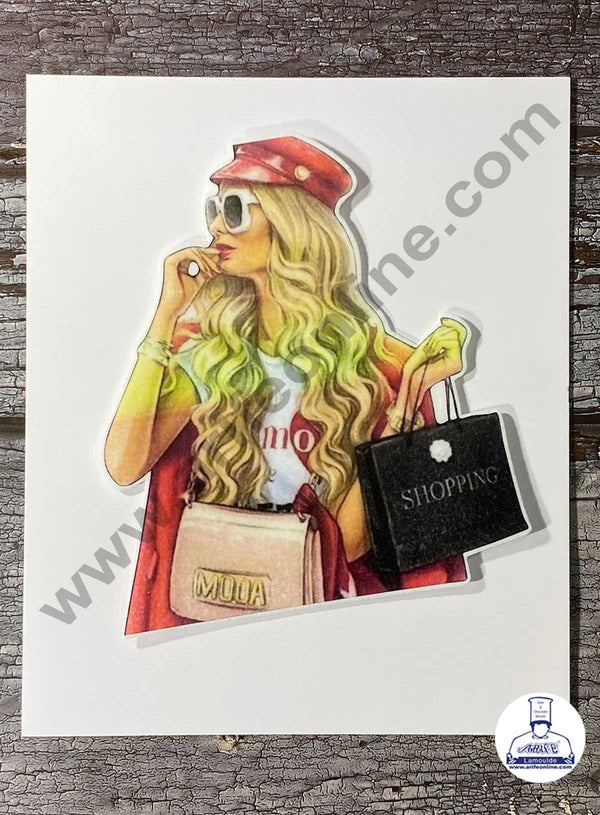 CAKE DECOR™ Edible Theme Topper Pre Cut Wafer Paper High Quality - Lady with Bags Cake Topper - ( 1 pc Pack ) SB-EWP-28