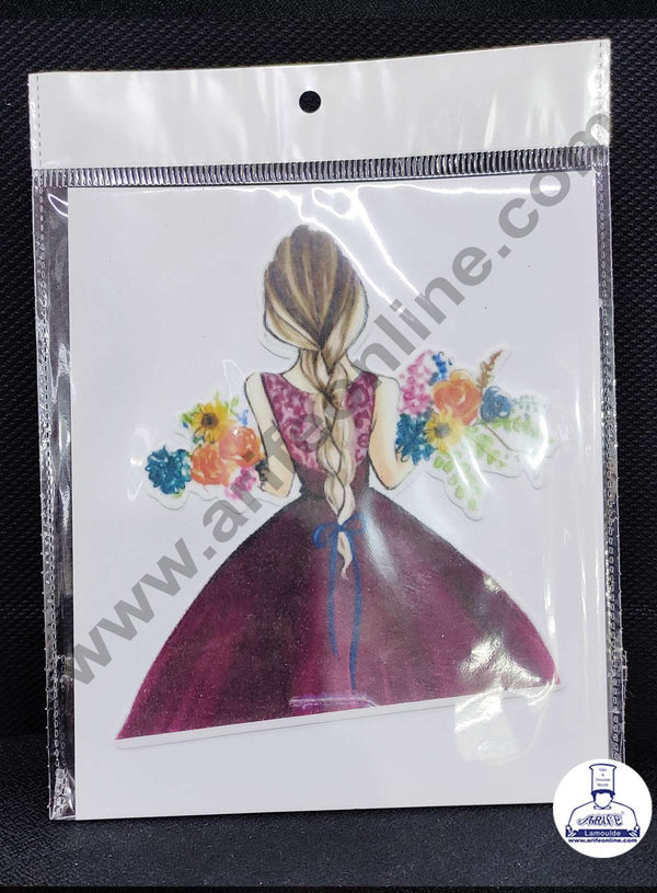 CAKE DECOR™ Edible Theme Topper Pre Cut Wafer Paper High Quality - Lady with Flower Cake Topper - ( 1 pc Pack ) SB-EWP-54