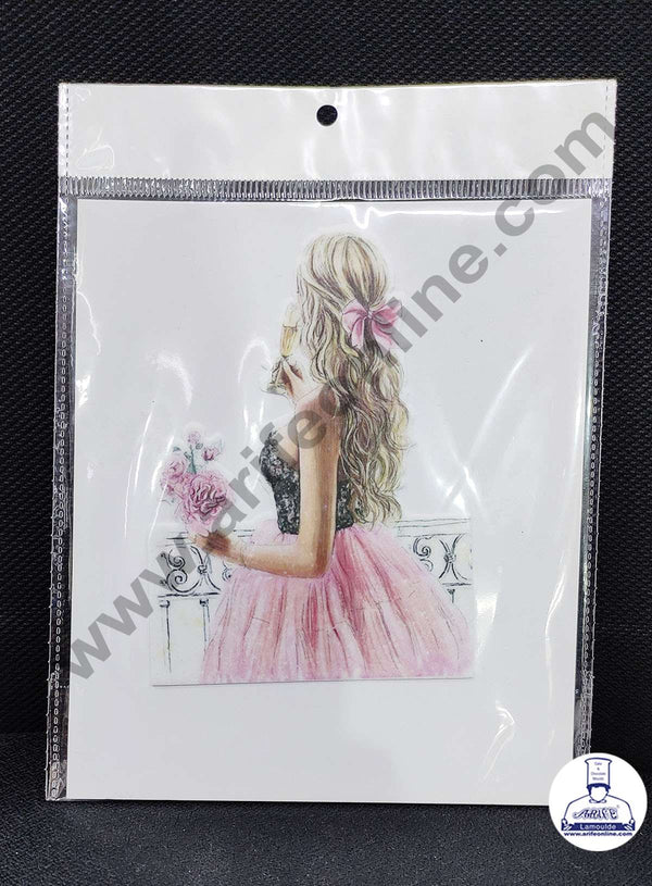 CAKE DECOR™ Edible Theme Topper Pre Cut Wafer Paper High Quality - Lady with Flower Pose Cake Topper - ( 1 pc Pack ) SB-EWP-27