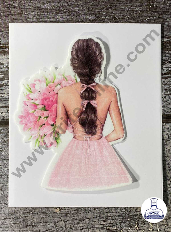 CAKE DECOR™ Edible Theme Topper Pre Cut Wafer Paper High Quality - Lady with Flowers Cake Topper - ( 1 pc Pack ) SB-EWP-68