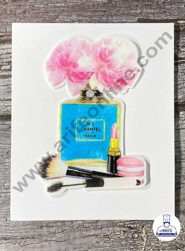 CAKE DECOR™ Edible Theme Topper Pre Cut Wafer Paper High Quality - Perfume Bottle with Makeup kit Cake Topper - ( 1 pc Pack ) SB-EWP-70