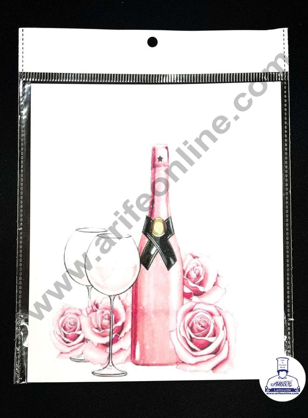 CAKE DECOR™ Edible Theme Topper Pre Cut Wafer Paper High Quality - Wine Bottle with Glass Cake Topper - ( 1 pc Pack ) SB-EWP-30
