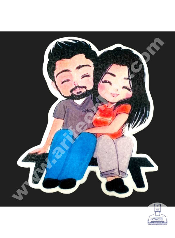 CAKE DECOR™ Edible Valentine Theme Topper Pre Cut Wafer Paper High Quality - Couple Sitting on Bench Cake Topper - ( 1 pc Pack ) SBV-03