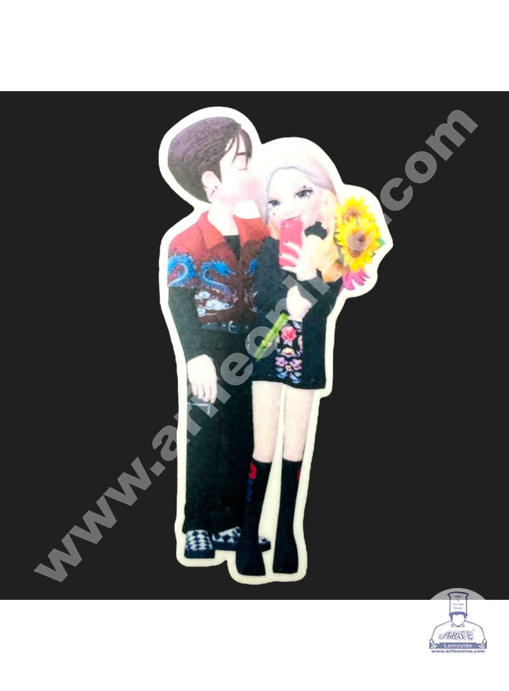 CAKE DECOR™ Edible Valentine Theme Topper Pre Cut Wafer Paper High Quality - Couple with Flower Cake Topper - ( 1 pc Pack ) SBV-02