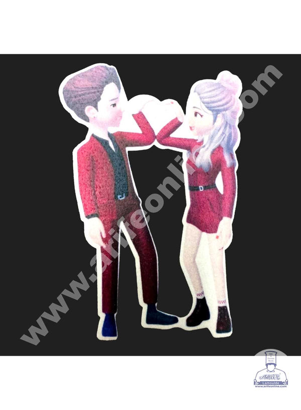 CAKE DECOR™ Edible Valentine Theme Topper Pre Cut Wafer Paper High Quality - Couple with Heart Hand Cake Topper - ( 1 pc Pack ) SBV-05