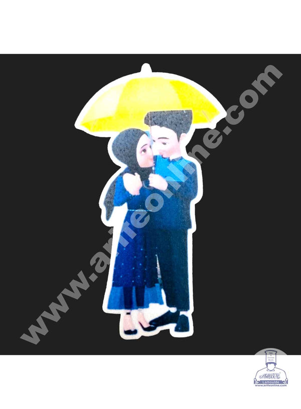 CAKE DECOR™ Edible Valentine Theme Topper Pre Cut Wafer Paper High Quality - Couple with Umbrella Cake Topper - ( 1 pc Pack ) SBV-01