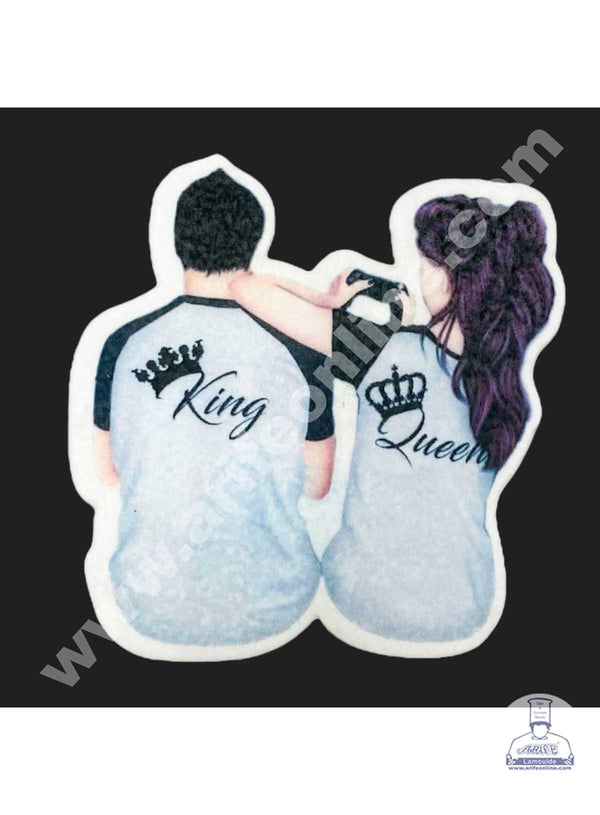 CAKE DECOR™ Edible Valentine Theme Topper Pre Cut Wafer Paper High Quality - Sitting Couple King Queen Cake Topper - ( 1 pc Pack ) SBV-04