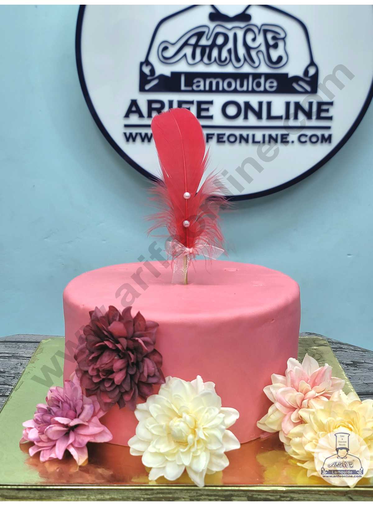 CAKE DECOR™ Feather With Pearls Topper For Cake Decorations Red ( 1