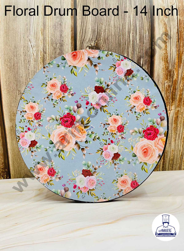 CAKE DECOR™ Floral Design Round Drum Cake Board Cake Base - 14 Inch