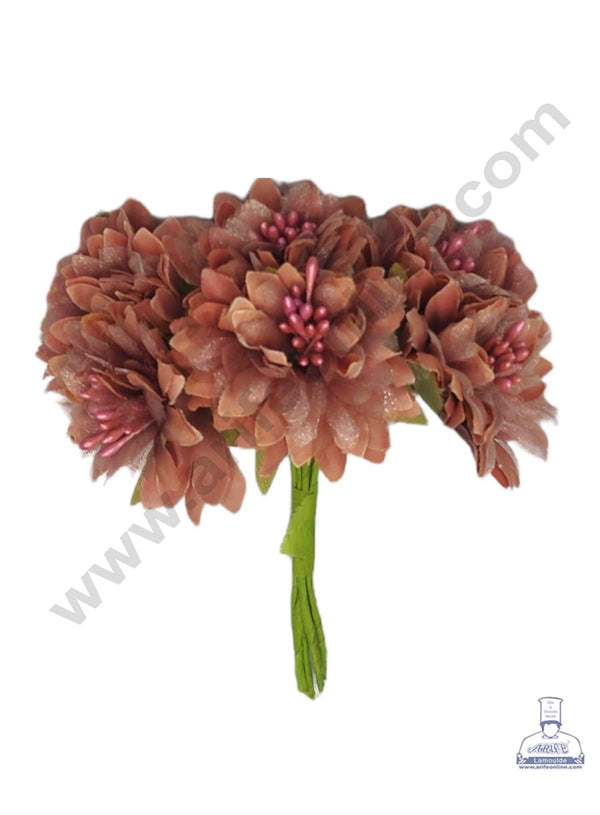 CAKE DECOR™ Flower With Pollen Artificial Flower Bunch For Cake Decoration – Dark Peach ( 1 Bunch )