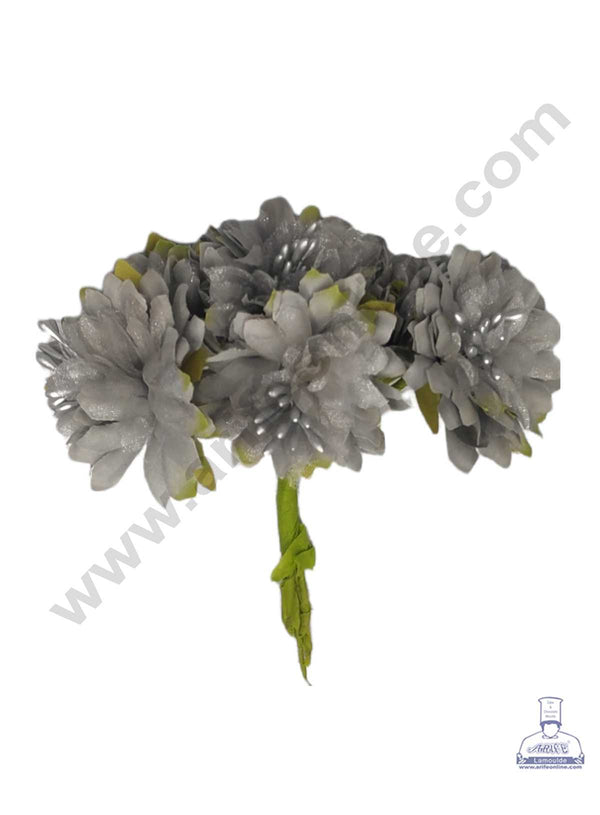 CAKE DECOR™ Flower With Pollen Artificial Flower Bunch For Cake Decoration – Grey Silver ( 1 Bunch )