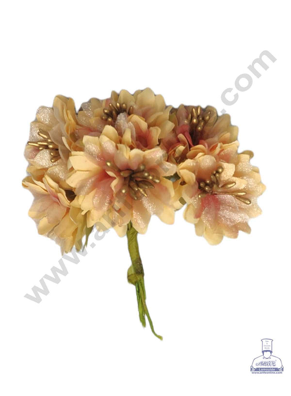 CAKE DECOR™ Flower With Pollen Artificial Flower Bunch For Cake Decoration – Orange Yellow ( 1 Bunch )