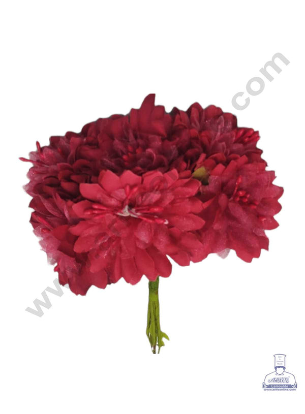 CAKE DECOR™ Flower With Pollen Artificial Flower Bunch For Cake Decoration – Red ( 1 Bunch )