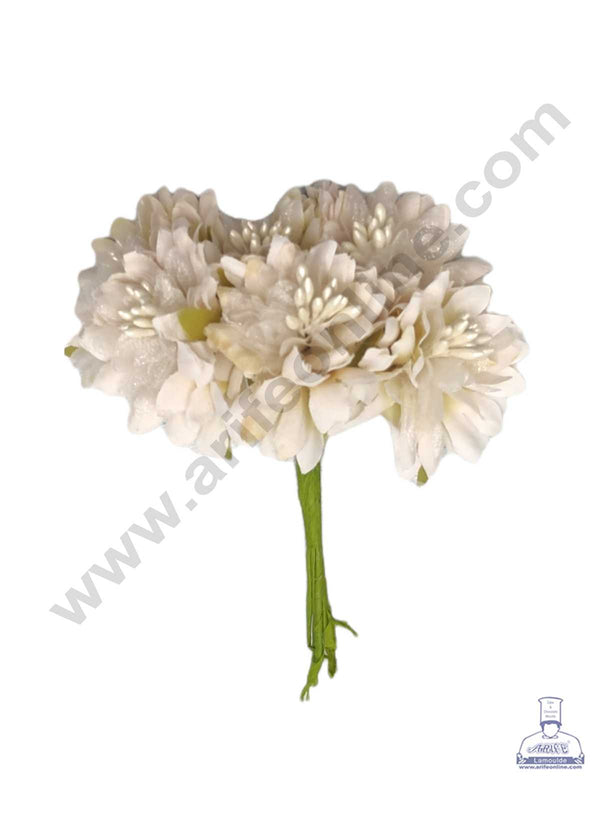 CAKE DECOR™ Flower With Pollen Artificial Flower Bunch For Cake Decoration – White ( 1 Bunch )