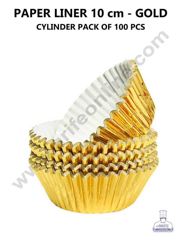CAKE DECOR™ Gold Paper Liner For Cupcake and Muffins - Cylinder Pack 100 Pcs - 10 cm