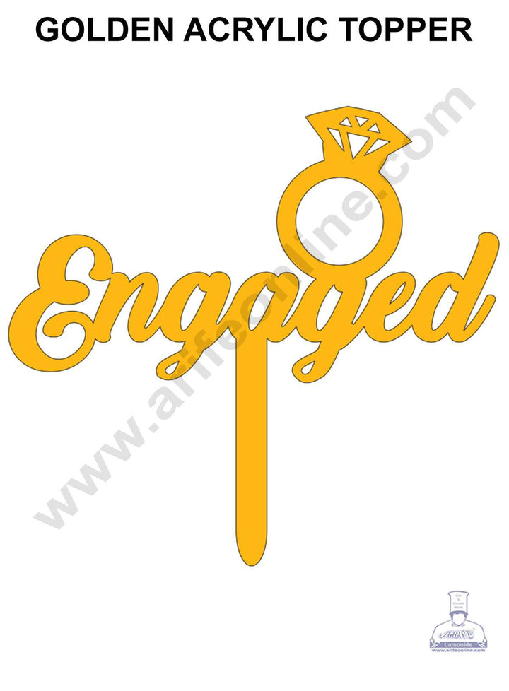 CAKE DECOR™ Golden Acrylic Cake Topper - Engaged with Ring ( SBMT-19 )