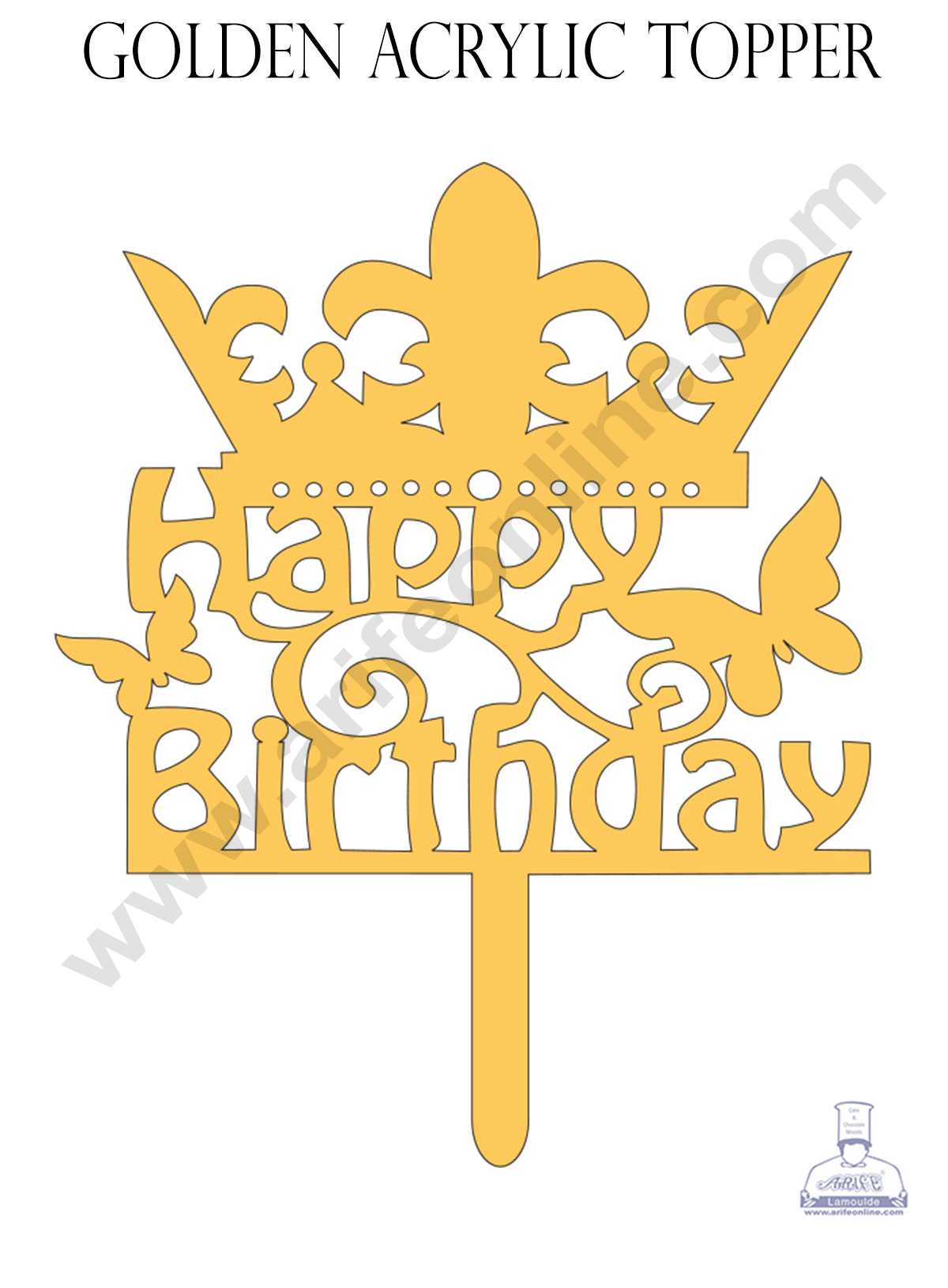 CAKE DECOR™ Golden Acrylic Cake Topper - Happy Birthday with Crown But ...