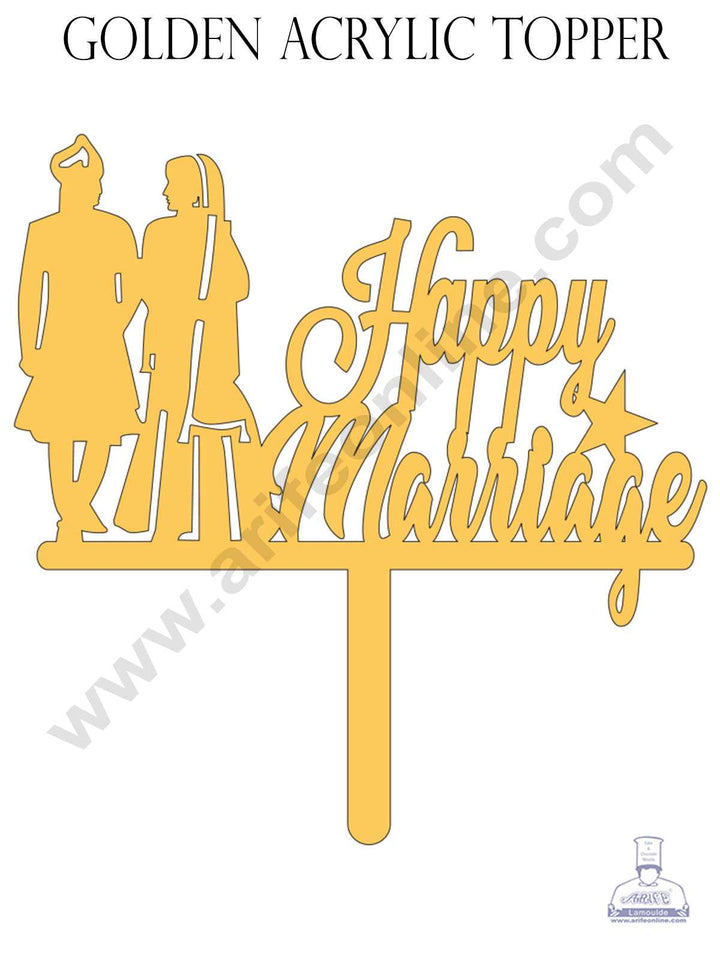 CAKE DECOR™ Golden Acrylic Cake Topper - Happy Marriage ( SBMT-HML-001 )